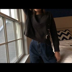 Dark grey cropped crew neck sweater